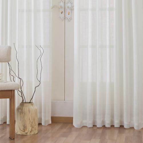 VISIONTEX Back Tab Linen Curtains 2 Panels 63 Inches Long Cream White