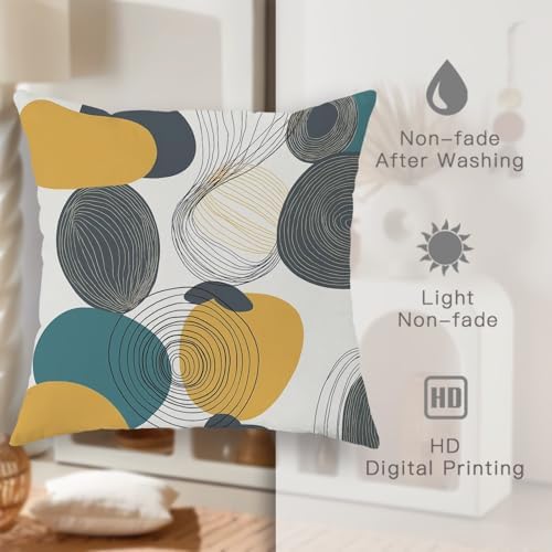 Geometric Throw Pillow Covers Set of 2, Teal and Mustard Abstract