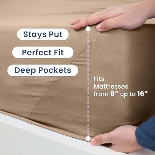 Martex 225 Thread Count 3 Piece Twin Bed Sheets, Beige