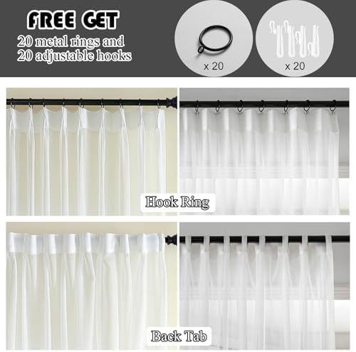 Off White Pinch Pleated Sheer Curtains 108 Inch Long Floor to Ceiling