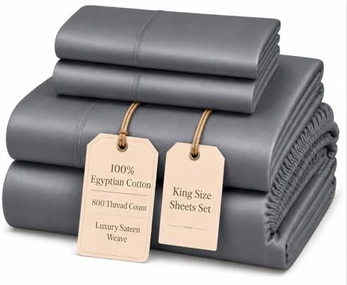 100% Cotton King Size Sheets Set, 4 Piece Sheet & Pillowcase Sets