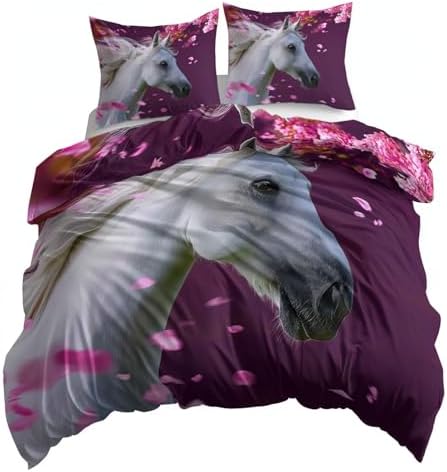 California King Duvet Cover Set Animal Horse Cherry Blossoms Flying