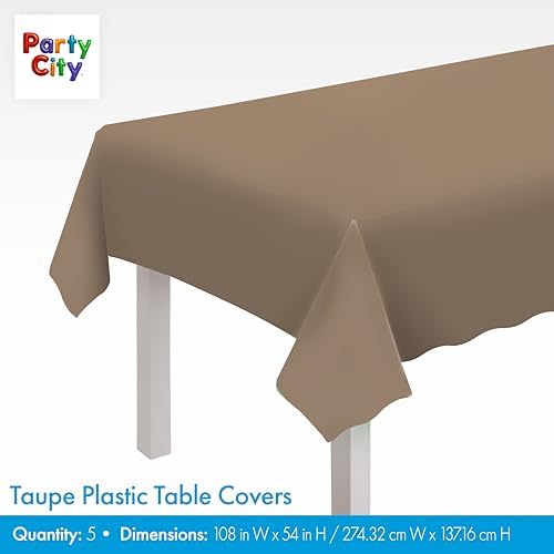 Party City Plastic Tablecover, Taupe 5 Pack, 108" x 54"