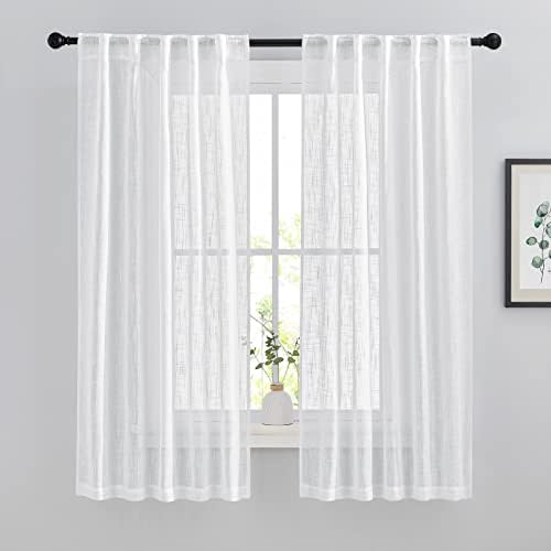 NICETOWN Linen Sheer Curtains for Windows 63" Long, Rod Pockets & Back