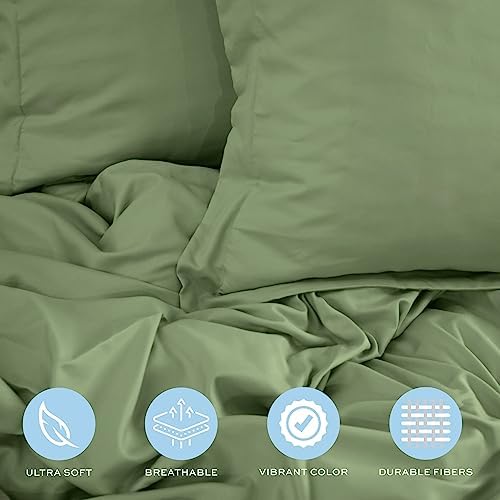White Classic Sage Green Duvet Cover King Size, Microfiber Duvet Cover