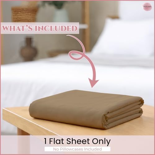 King Flat Sheet Only, 100% Percale Cotton Sheets, Taupe