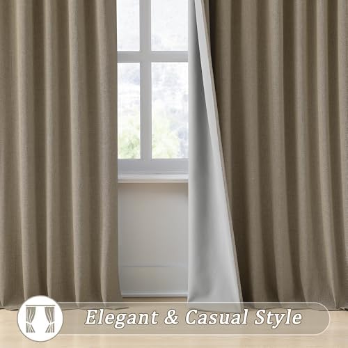 Linen Brown Room Darkening Curtains for Living Room 50 x 96 2 Panels