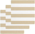 Beige White Striped Dish Towels Set, Waffle Weave Kitchen Towels