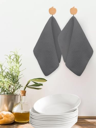 Charcoal Solid Color Dish Towels Set, Waffle Weave Kitchen Towels