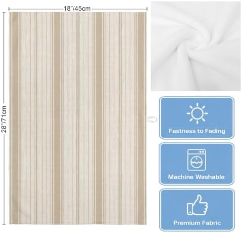 Beige Striped Kitchen Towels Set of 3, Absorbent Dish Towels for