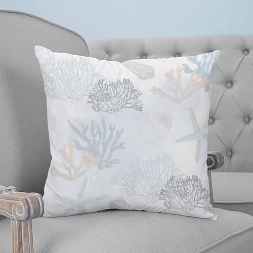 20x20 Pillow Covers Set of 2, Blue Pink Coral Coastal Throw Pillow
