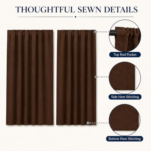 Short Blackout Curtains,Dark Brown,74"x72",2 Panels