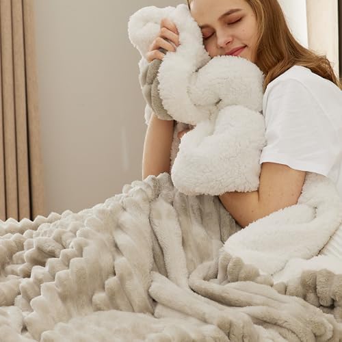 Bedsure Fleece King Size Blankets for Bed Grey 108x90&Sherpa Throw