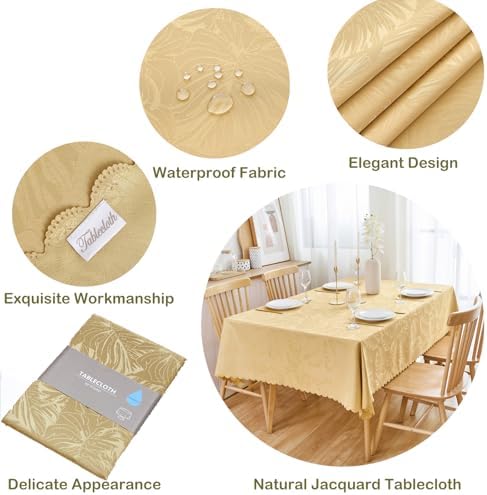 Square Tablecloth 54x54 Inch Golden Table Cloth Leaves Pattern
