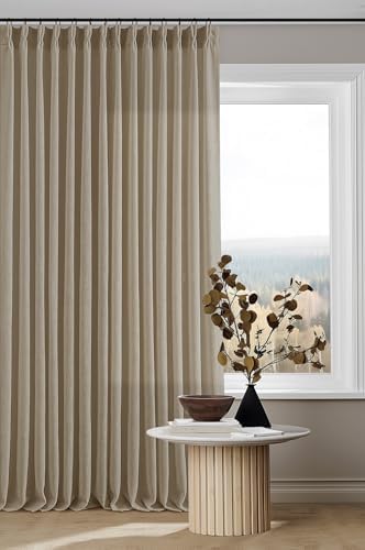 Extra Long Pinch Pleated Linen 108 Inch Curtains Tan Brown 2 Panels