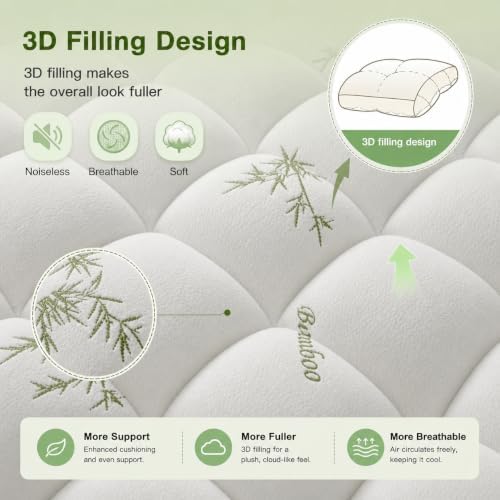 2 Inch Mattress Topper Queen - Viscose Derived from Bamboo,White