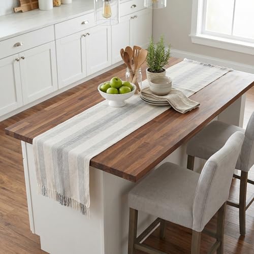 Boho Farmhouse Striped Table Runner 72 Inch Long for Dining Table
