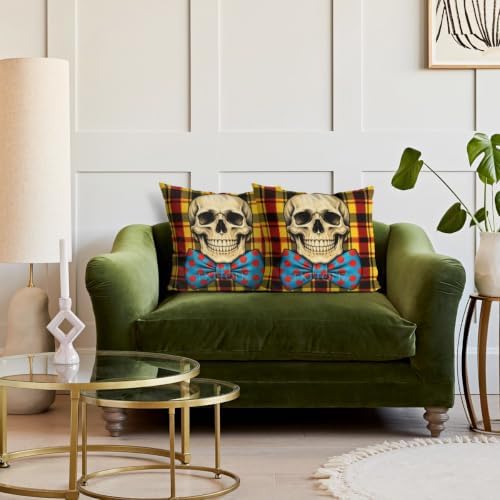 Plaid Accent Pillow Covers 22x22 Inch Set of 2 Linen for Halloween