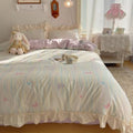 Pastel Butterfly Duvet Cover King Cream Cotton Ruffle Bedding Set