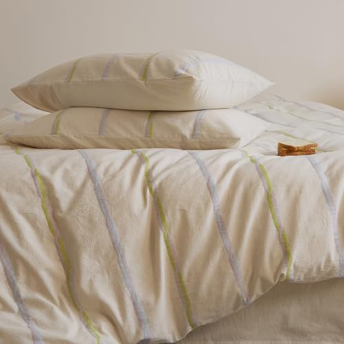 Striped Twin Size Duvet Cover Cotton Linen Cream Comforter Cover Twin