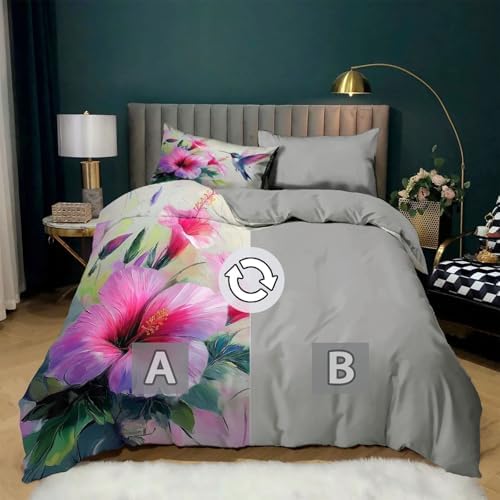 Gray Duvet Cover King Size Duvet Cover Set, with Watercolor Plant