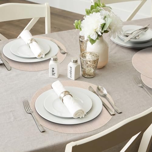 Niviy Beige Round Placemats Set of 4, 15 Inch Washable Easy to Clean