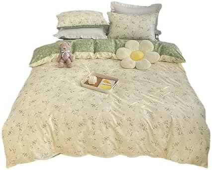 100% Cotton Queen Size Duvet Covers Set, Soft Breathable Cotton Flower