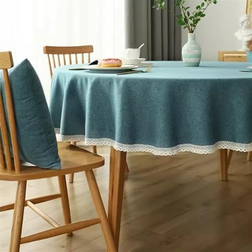 Linen Round Tablecloth Modern Style Solid Color Dust-Proof Table Cover