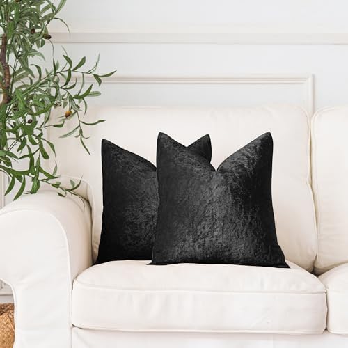 NiNi ALL Black Velvet Throw Pillow Covers 18x18 Set of 2 Sofa Couch