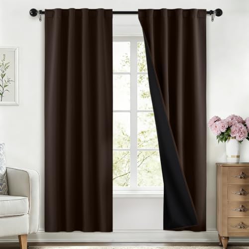 SimpleHome 100% Blackout 72 Inch Chocolate Brown Curtains for Living