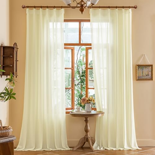 MAIHER Beige Sheer Pinch Pleat Curtains 96 Inch Length with Hooks 2
