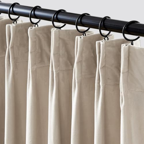 Lazzzy Beige Pinch Pleated Velvet Curtains Neutral 84 Inches Long 2