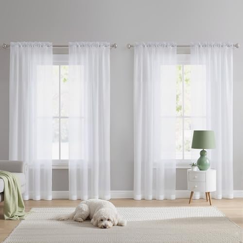 NICETOWN White Sheer Curtains 120 inches Long 4 Panels, 42 inch Wide