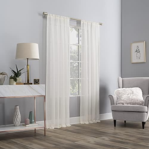 No. 918 Genevieve 2-Pack Linen Weave Sheer Semi-Sheer Rod Pocket