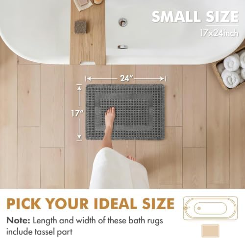 MIULEE Set of 2 Waffle Bathroom Rugs Dark Grey Boho Bath Mat 17x24 in