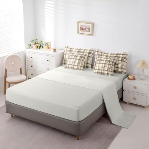 Castle Fairy Neutral Plaid 7pcs Comforter Set Twin Size,Earthy Cream