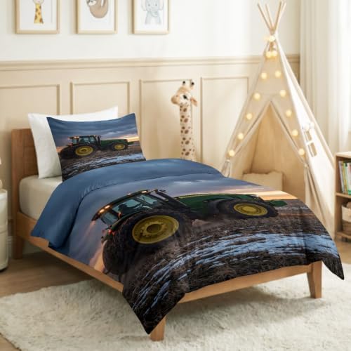 King Duvet Cover Set Soft Microfiber Countryside Tractor