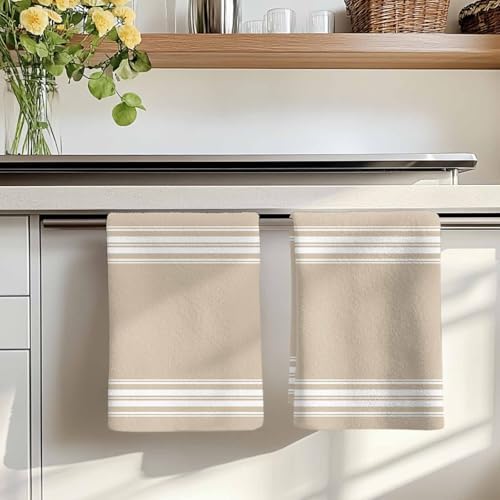 LooPoP Kitchen Towels Set of 3 Khaki Stripes Dish Towels and