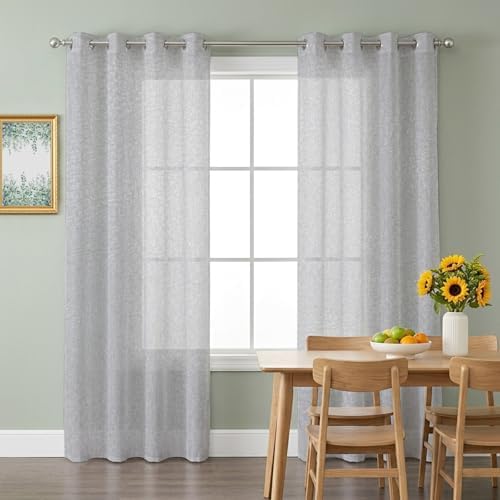Grey Sheer Curtains 63 Inch Long 2 Panels, Modern Minimalist Classic