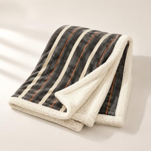 Full Size Reversible Sherpa Fleece Soft Blanket for Couch Dark Gray