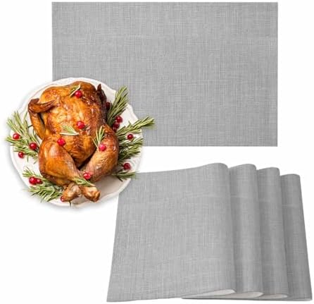 Gray Linen Bottom Placemats Set of 6 Washable Table Mats for