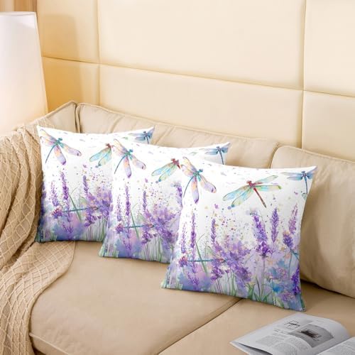 Feelyou Dragonfly Square Cushion Covers Set of 2, Purple Lavender