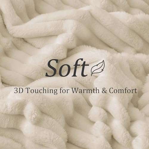 BEDELITE Ribbed King Size Blanket for Bed, Beige, 108"x90"