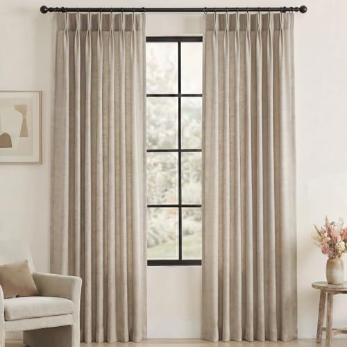 Pinch Pleated Faux Linen Curtains 96" Taupe Light Filtering Drapes