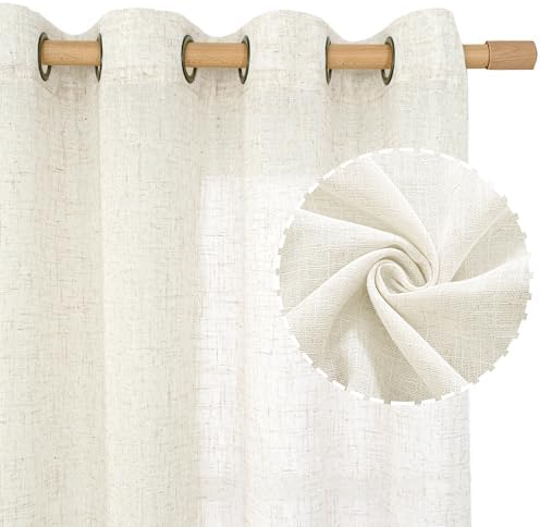 LAMIT Cream Linen Curtains 84 Inch Length 2 Panels for Living Room
