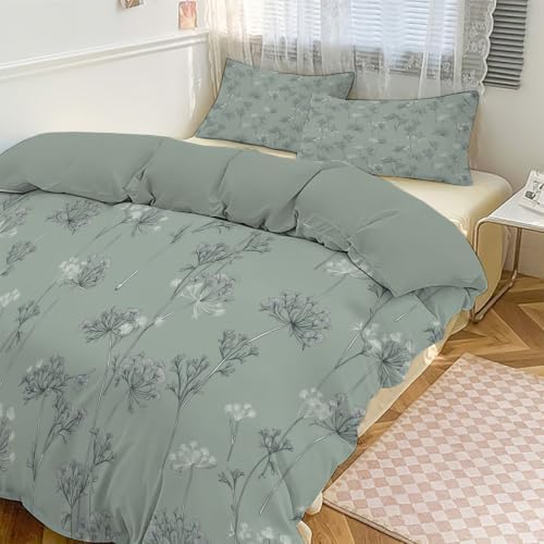 King Duvet Cover Set with Zipper Closure, Parsley and Dandelion