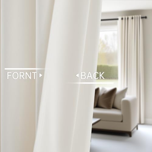 Topfinel Ivory Cream Velvet Blackout Curtains 84 Inches Long,Room