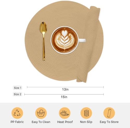 Round Placemats Set of 8 Beige Place Mats Washable Woven Placemat