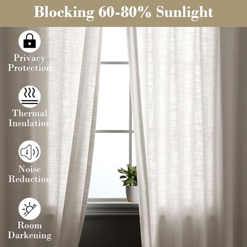 cololeaf 108 inches White Linen Curtains Extra Long High Ceiling