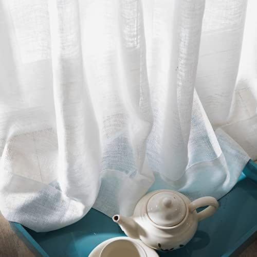 Sheer Curtains 108 inches Long, Faux Linen Pinch Pleated Window Sheer